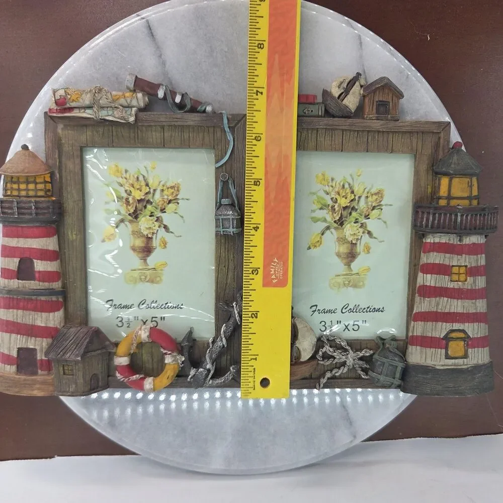 Frame Collections Lighthouse Photo Frames Set Of 2 3.5x5 Nautical Resin Striped